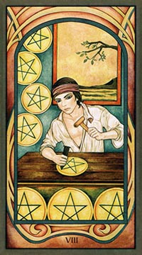 Tarot und Die Acht der Münzen für Geschick und Ausdauer