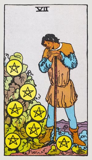 Tarot und Die Sieben der Münzen für Beharrlichkeit und Konzentration
