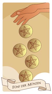 Die Fünf der Münzen im La Inspiratriz Tarot
